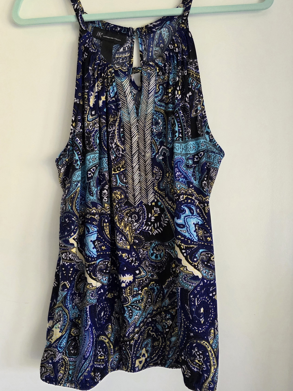 INC International Concepts Navy and Turquoise Paisley Halter Camisole XL